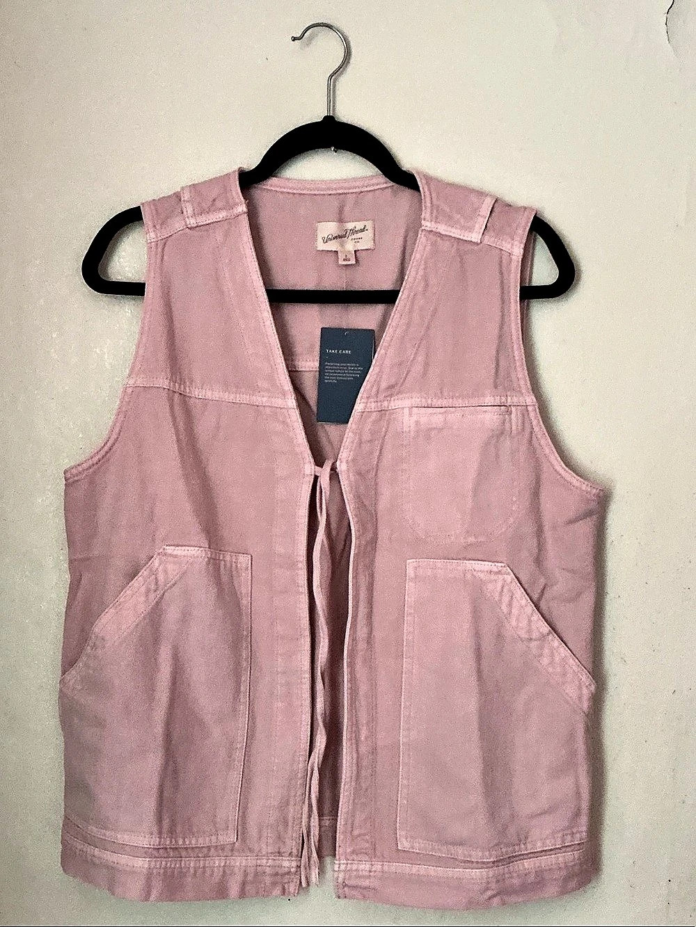 Universal Thread Denim Tie-Front Utility Vest Pink Medium